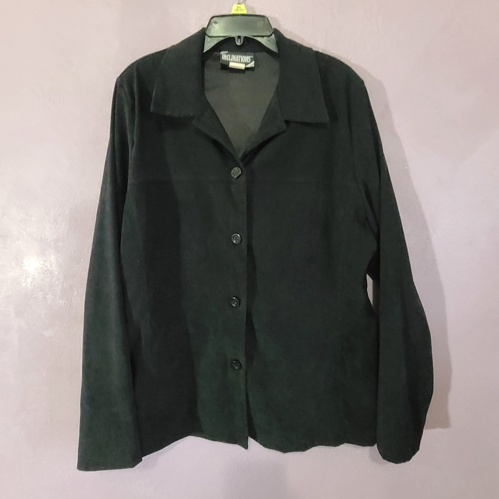 Inclinations Jacket Women Large Black Vintage Faux Suede Shoulder Pads USA Sharp